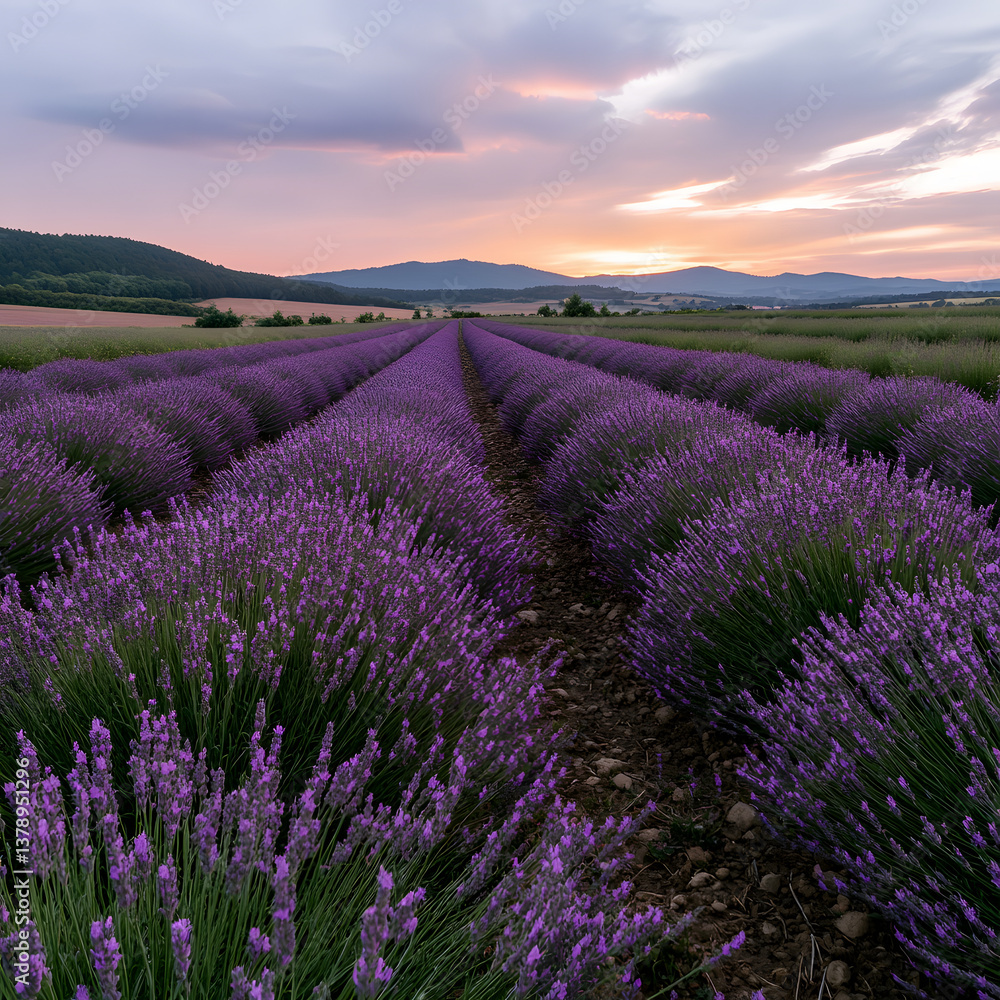 Fototapeta premium Lavender field at sunset (1)