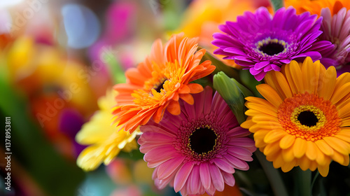 A joyful and vibrant bouquet of multi-colored gerbera daisies.A joyful and vibrant bouquet of multi-colored gerbera daisies.