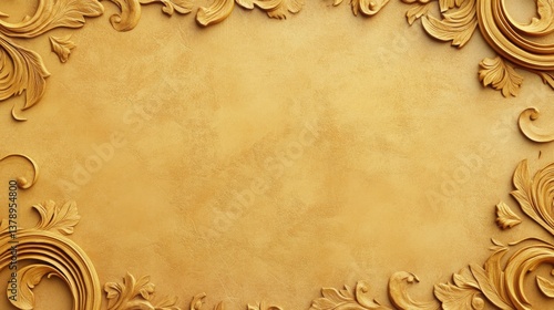 Vintage-style golden background with ornate baroque patterns and antique textures, warm tones