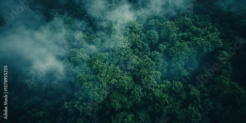 Wallpaper Mural Dense forest of tropical rainforest with misty clouds over the trees Torontodigital.ca