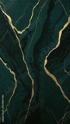 Dark green marble texture with gold veins, creating an elegant and stylish background design.