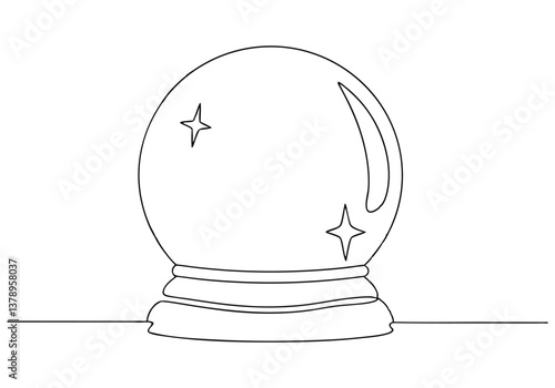 One continuous line drawing of a crystal ball in a minimalist linear style for fortune telling and mystical predictions