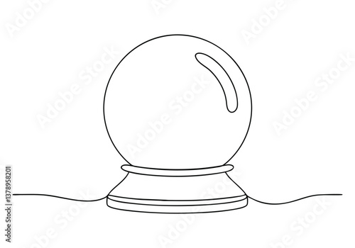 One continuous line drawing of a crystal ball in a minimalist linear style for fortune telling and mystical predictions