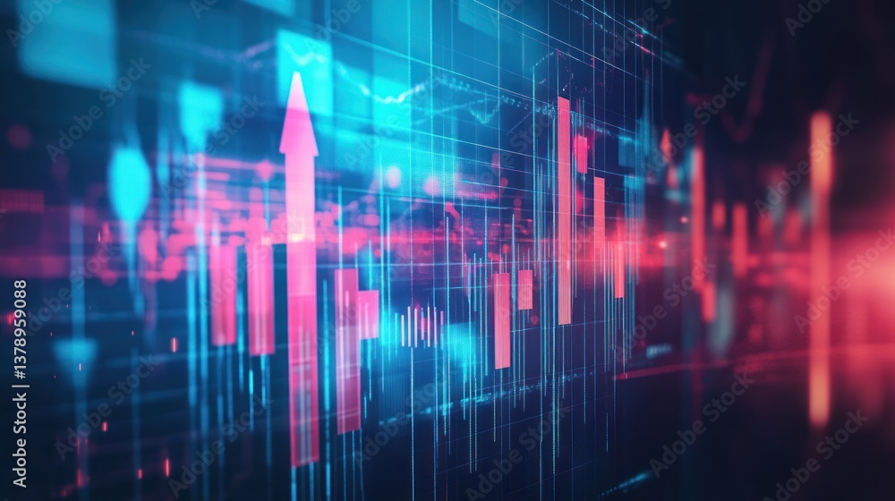 Abstract digital data display with upward trending graphs. Possible use Stock market, technology, business presentation Abstract digital data display with upward trending graphs. Possible use Stock market, technology, business presentation