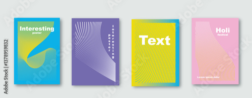 Template, Abstract wave lines poster background vector set, Minimalist cover template with bright perspective of wave lines in motion, Perfect design for social media, cover, banner, flyer, music, adv