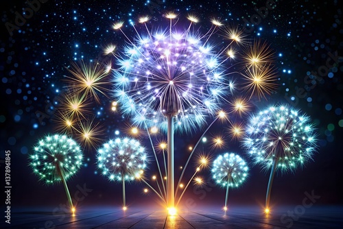Neon Cyberpunk Dandelion with Glowing Dollar Signs – Futuristic Money Growth Concept