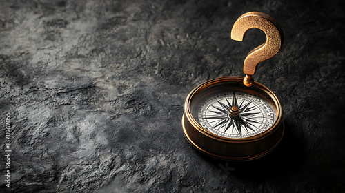 Antique compass with question mark