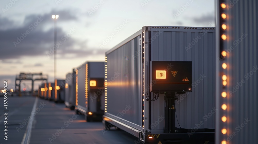 Obraz premium Shipping Containers Being Scanned at Port Terminal for Security Checks