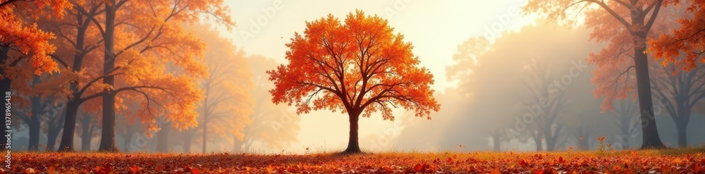 Fototapeta premium Lone tree branch stark against autumn leaves backdrop, design, abstract, illustration