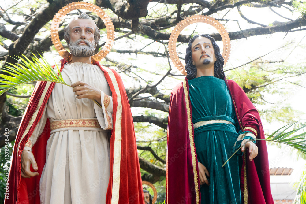 Naklejka premium Palm Sunday, Holy Week procession, traditional Catholic celebration 