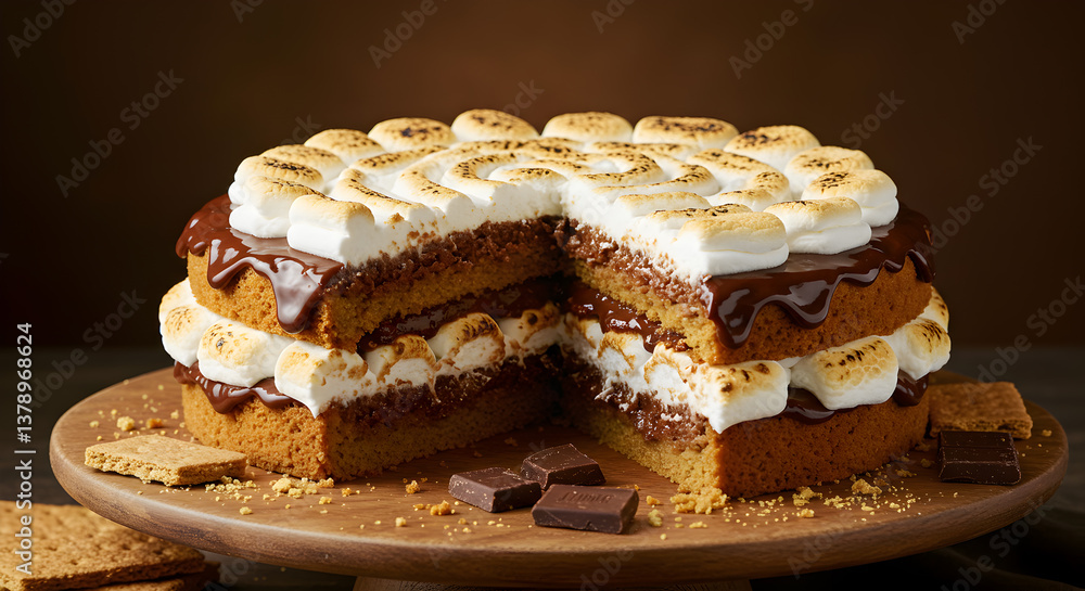Decadent S'mores Layer Cake with Graham Cracker Crust and Toasted Marshmallows