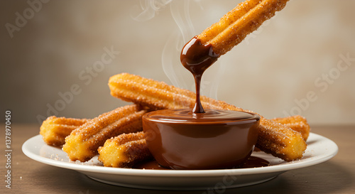 Indulgent Delight: Crispy Churros Submerged in Decadent Hot Chocolate Perfection