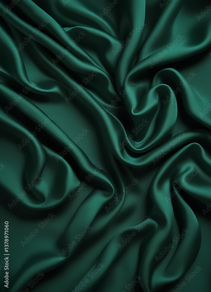 Elegant Green Satin Fabric with Soft Draping Folds Elegant Green Satin Fabric with Soft Draping Folds