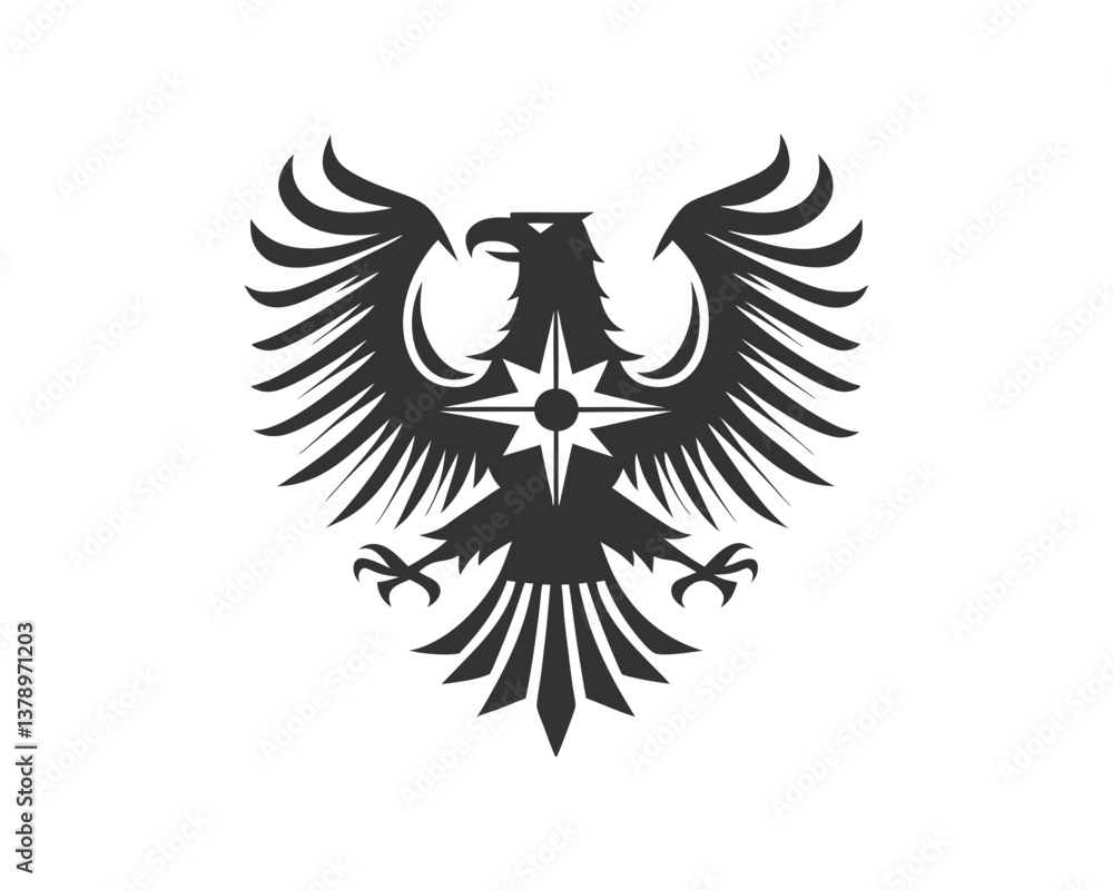 Fototapeta premium Eagle Heraldic silhouette vector shield with wings 