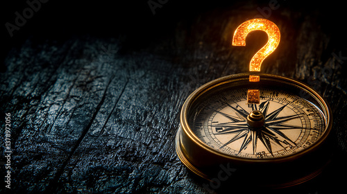 Vintage compass with glowing question mark (1)