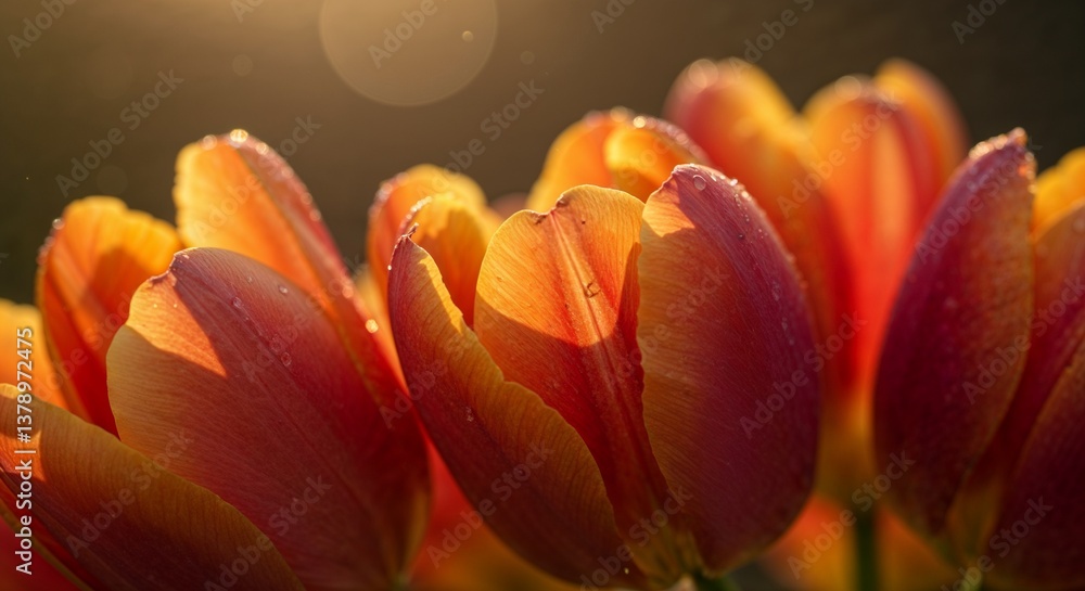 Obraz premium Spring landscape with blooming trees under golden light