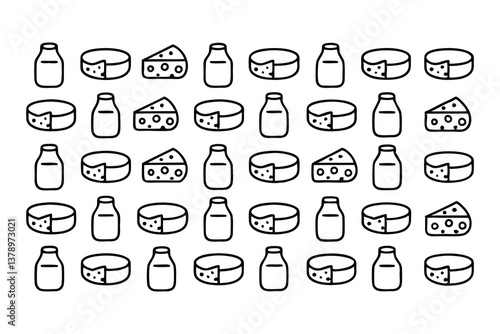 dairy  milk and cheese icons seamless pattern isol