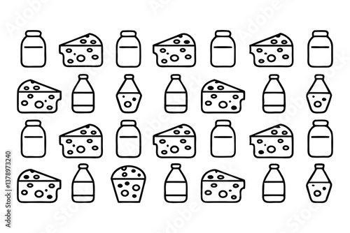 dairy  milk and cheese icons seamless pattern isol