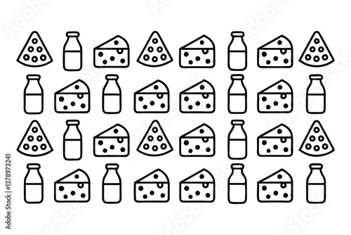 dairy  milk and cheese icons seamless pattern isol