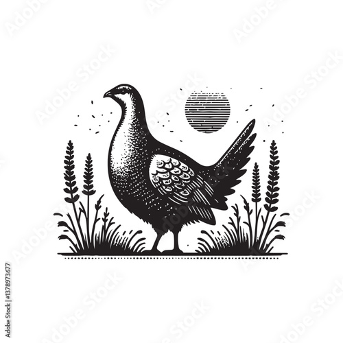 Simple Sage Grouse Side View Vector Icon – Vintage Logo & Retro Illustration