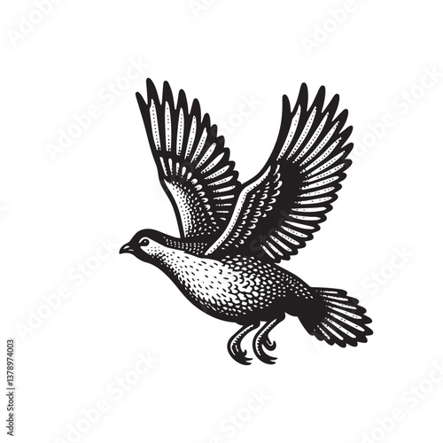 Simple Sage Grouse Flying Vector Icon – Vintage Logo & Retro Illustration
