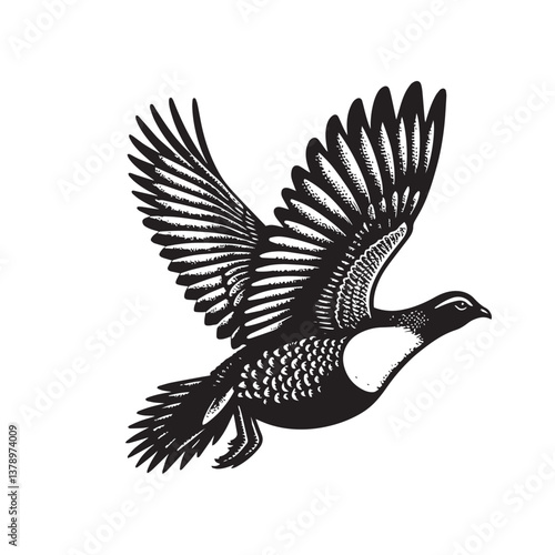 Simple Sage Grouse Flying Vector Icon – Vintage Logo & Retro Illustration