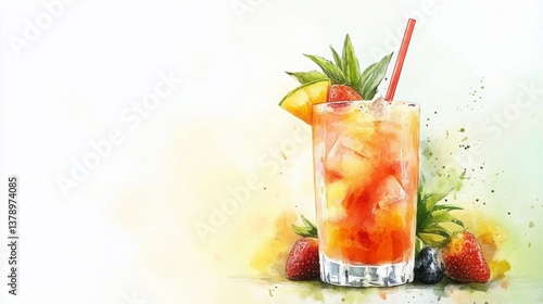 Watercolor Painting Of A Summer Cocktail