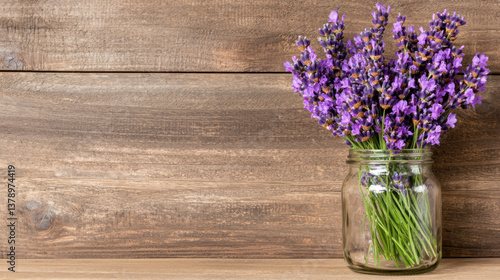 Wallpaper Mural Rustic Wooden Background with Purple Lavender Flowers in Glass Jar Torontodigital.ca