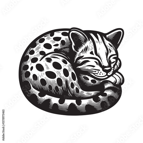 Ocelot Sleeping Vector Icon – Vintage Logo & Retro Illustration