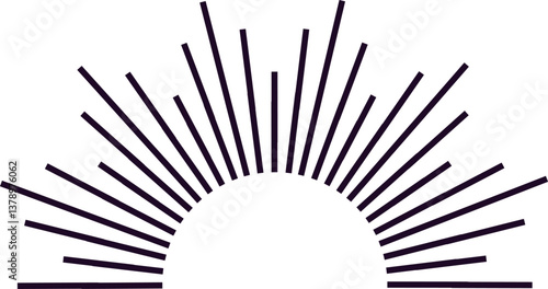 Radiating black lines extend outward from the center, forming a striking semicircle effect that captures a vintage and minimalist aesthetic in graphic design