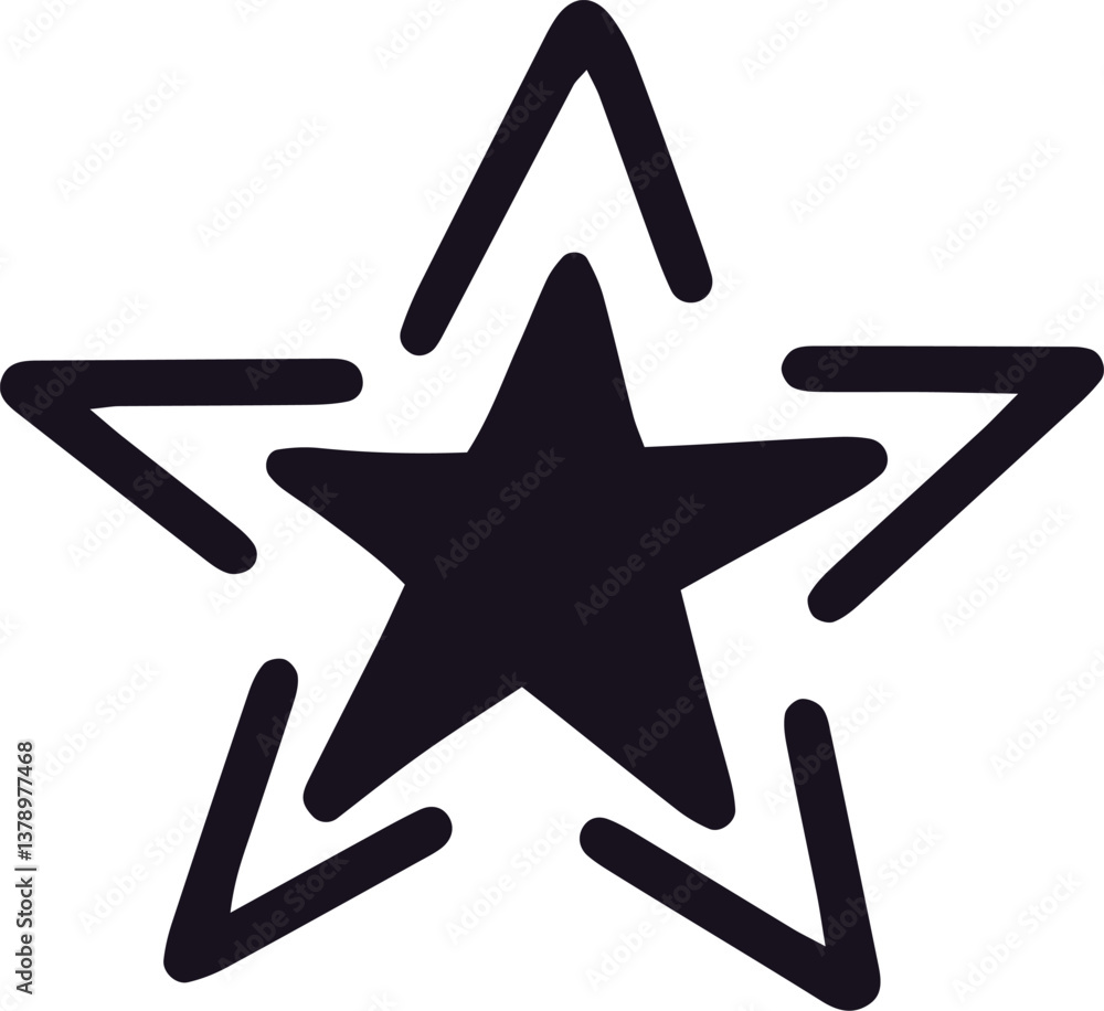 Featuring a simple black star with a double contour against a white background, creating a striking visual element perfect for various design applications and artistic expressions Featuring a simple black star with a double contour against a white background, creating a striking visual element perfect for various design applications and artistic expressions
