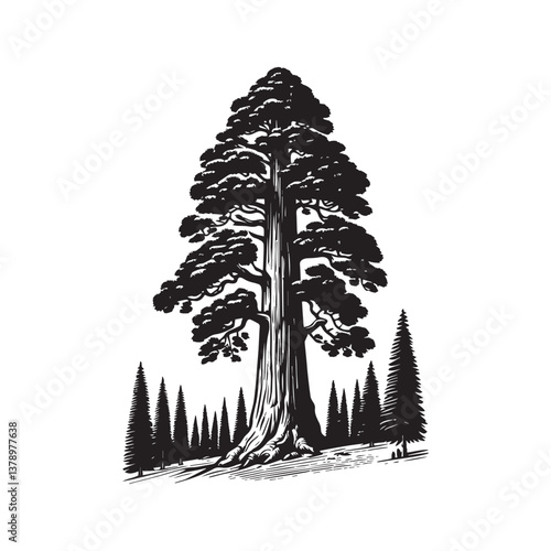 Giant Sequoia Front View Vector Icon – Vintage Logo & Retro Illustration
