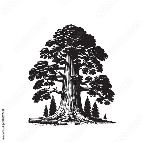 Giant Sequoia Front View Vector Icon – Vintage Logo & Retro Illustration