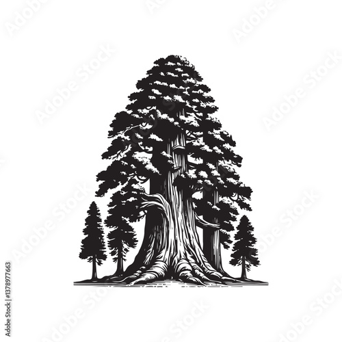Giant Sequoia Front View Vector Icon – Vintage Logo & Retro Illustration
