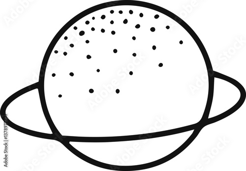 Planet with rings showing craters in a simple, doodle style, representing space exploration, astronomy, and celestial bodies, ideal for educational or space themed projects