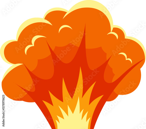 Powerful nuclear explosion mushroom cloud rising with bright orange flames creating a dramatic and devastating scene of destruction and chaos