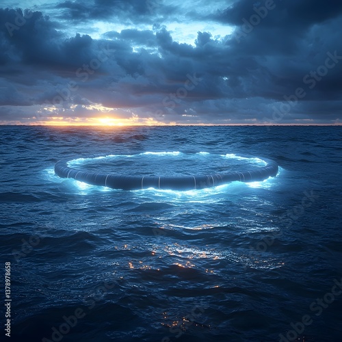 Obraz na płótnie Glowing wave energy converter harnessing tidal power in the ocean w salonie