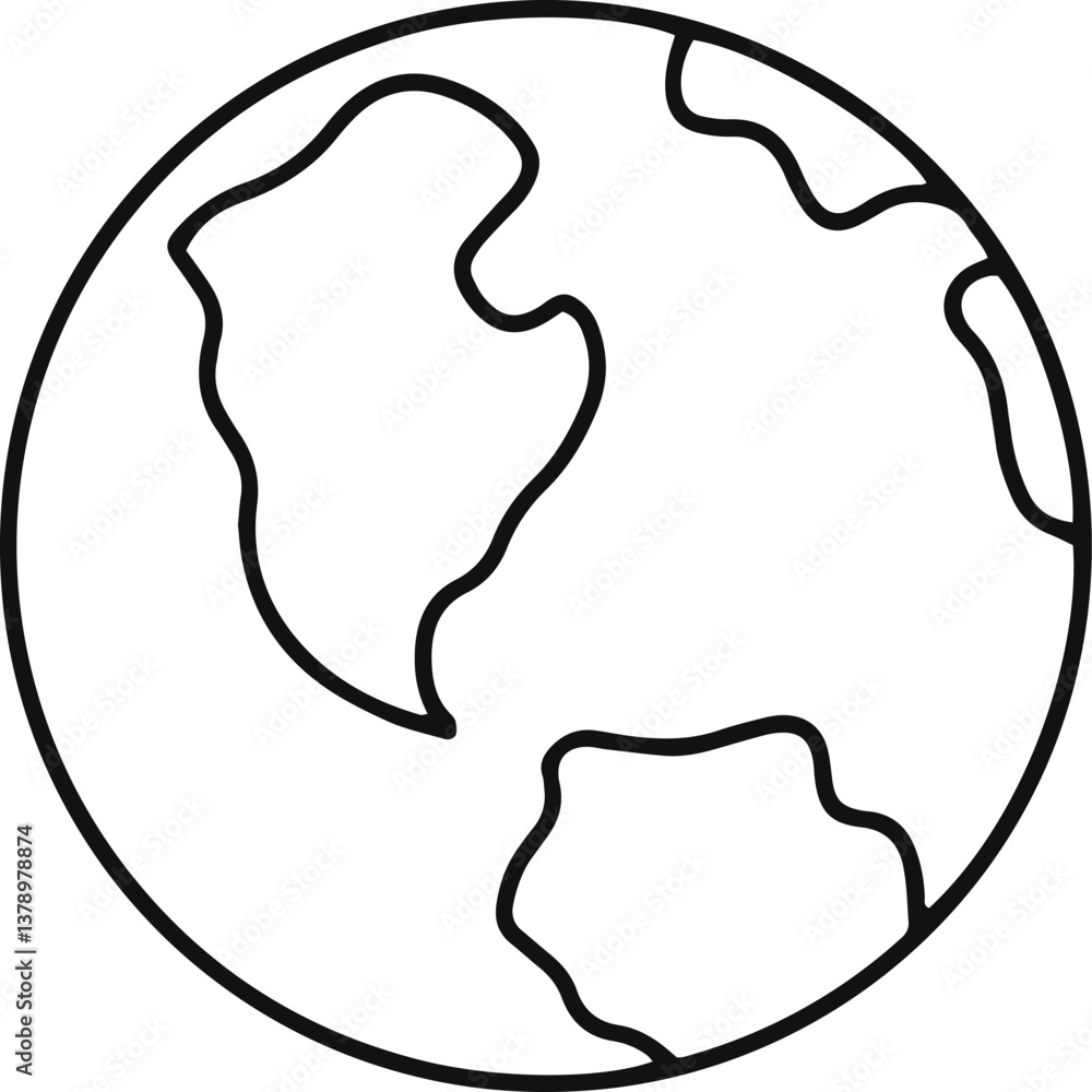 Planet earth globe showing americas and africa continents, simple black and white thin line icon vector illustration for web and mobile app isolated on white background Planet earth globe showing americas and africa continents, simple black and white thin line icon vector illustration for web and mobile app isolated on white background