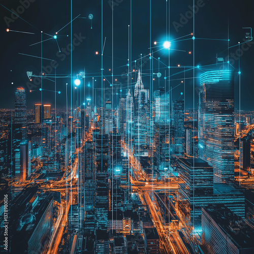 A panoramic view of a futuristic cyber city