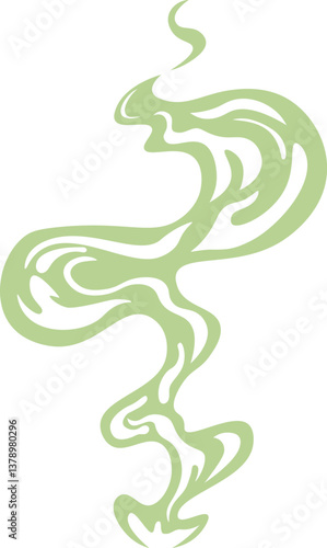 Light green smoke is rising and swirling upwards on a white background, creating an abstract and visually appealing pattern with its ethereal and flowing form