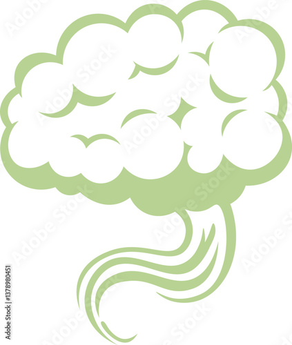 Green cartoon stink cloud rising from a smelly green vapor trail, representing a bad smell, pollution or something toxic, isolated on a white background