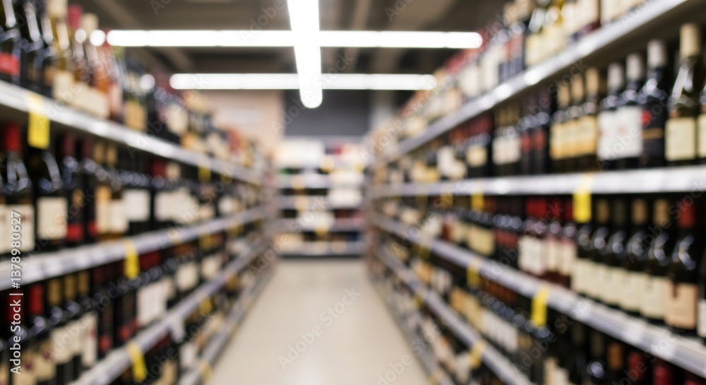Wine aisle supermarket blurry background soft lighting. AI Generated Wine aisle supermarket blurry background soft lighting. AI Generated