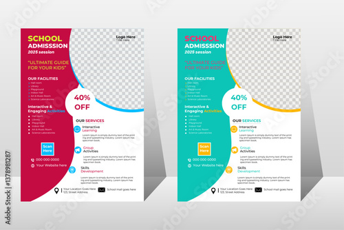 School admission, back to school, junior kids education Institute flyer design template, professional and creative advertising marketing poster, flyer editable vector layout in a4 page.