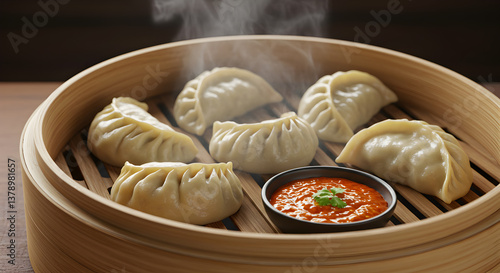 Wallpaper Mural Delicious steamed Nepalese momo dumplings served with flavorful dipping sauce Torontodigital.ca