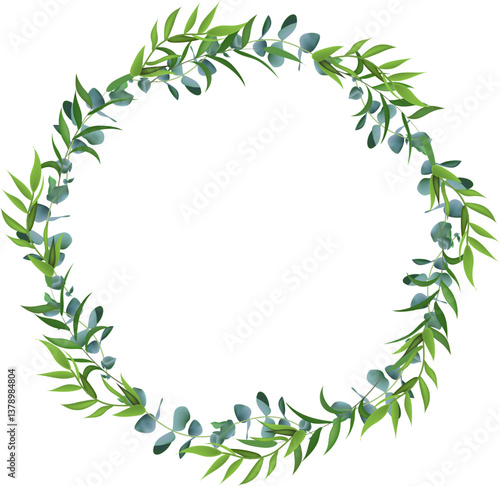 Wallpaper Mural Eucalyptus and green leaves forming a circular frame with white copy space, perfect for wedding invitations, greeting cards or decorative projects Torontodigital.ca
