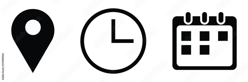 Location, Time, and Date icon web flat vector on white background Location, Time, and Date icon web flat vector on white background