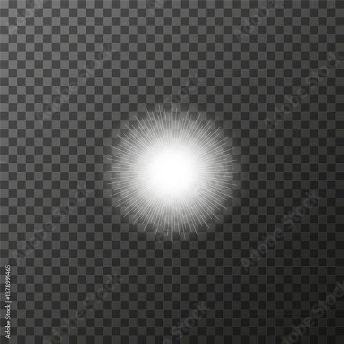 Illustration depicting a bright flash of light radiating thin rays in all directions. The flash has a spherical shape and an intense white glow, creating a shining effect. EPS10 vector illustration. 