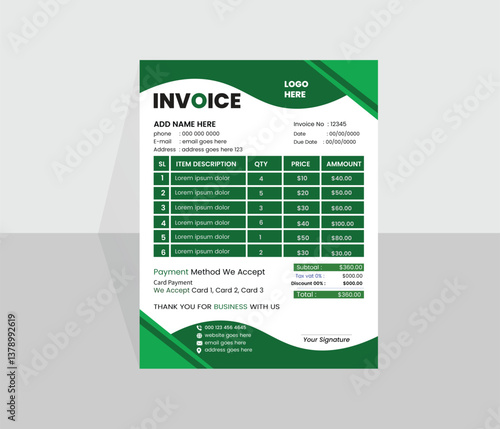 Corporate modern invoice design template and creative marketing business template design