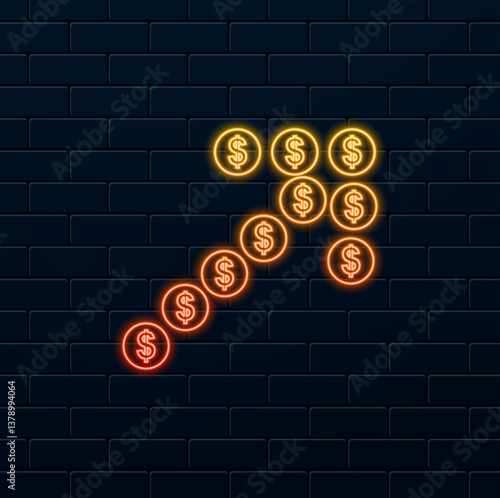 Dollar arrow icon - money progress symbol. neon style. Dollar Coin With Right Arrow. dollar-shaped arrow. neon.