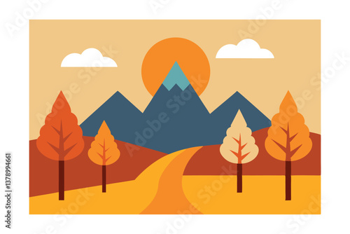 Wallpaper Mural autumn landscape with trees and mountains Torontodigital.ca